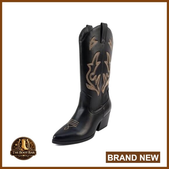 Western Cowboy Stitched Pointe Toe Heel Ankle Mid Shaft Fashion Boots - Picture 2 of 6